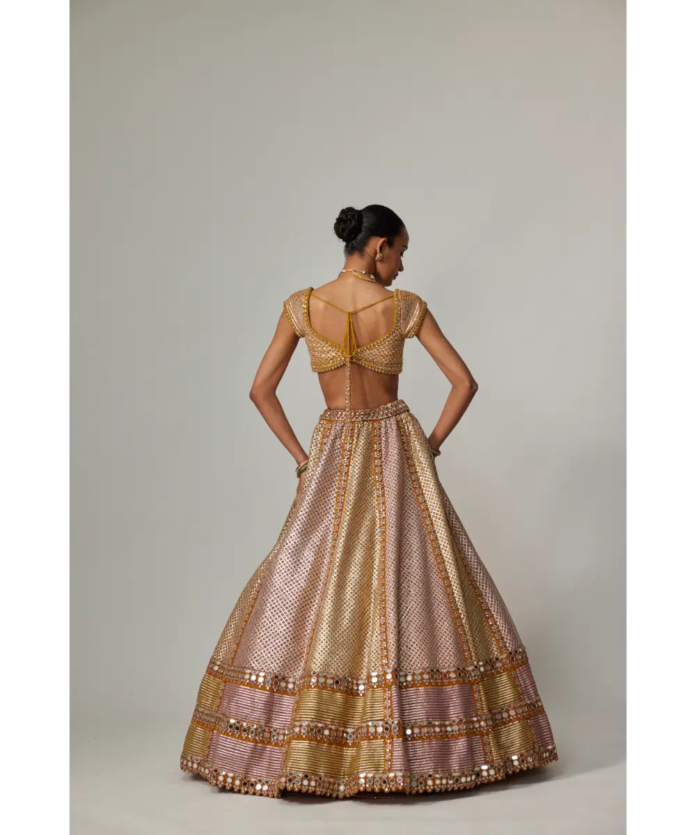 VVANI VATS - Mustard multicolor Heavy Metallic Lehenga with green Dupatta