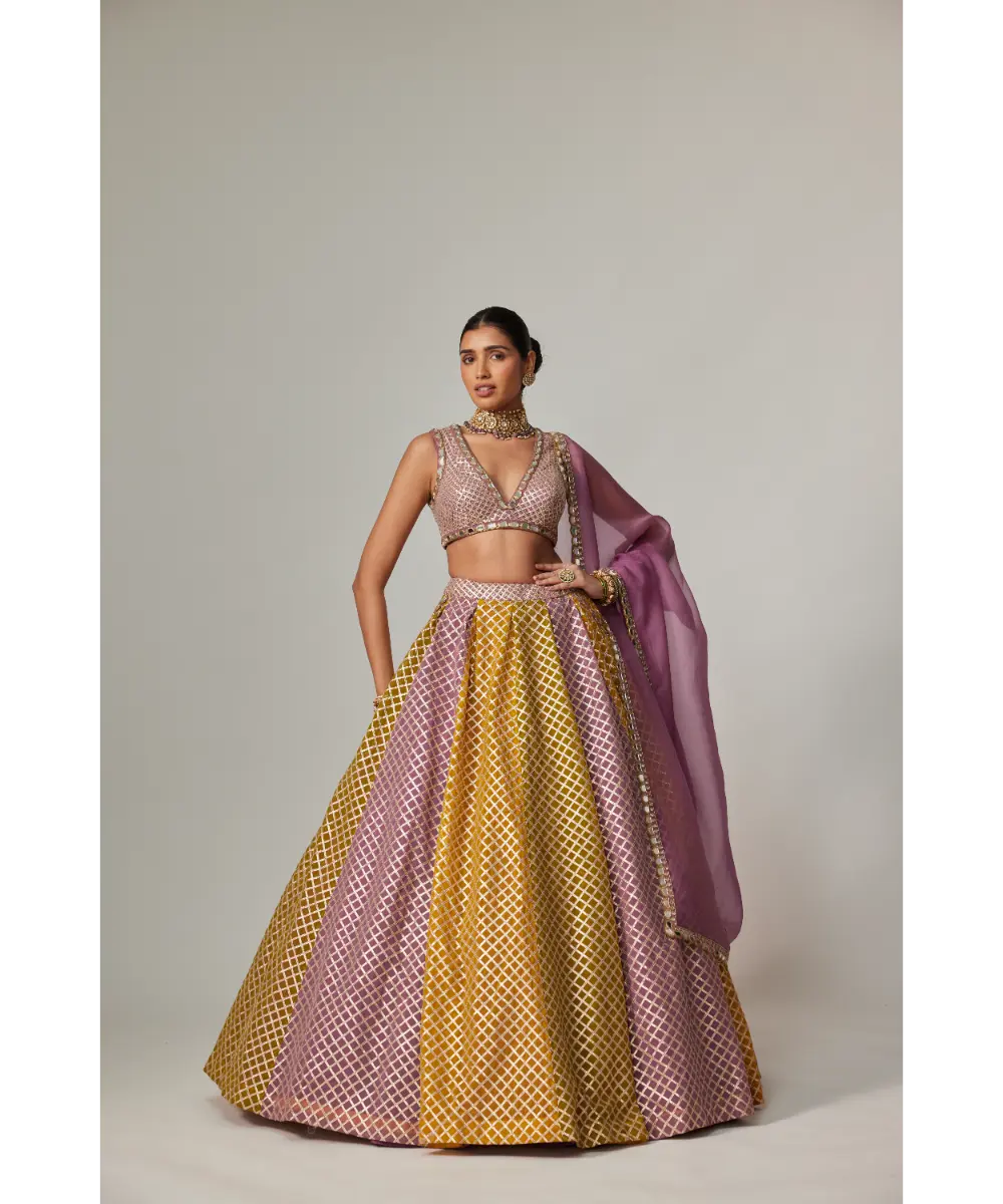 VVANI VATS - Mustard multicolor Crop Top with Dupatta