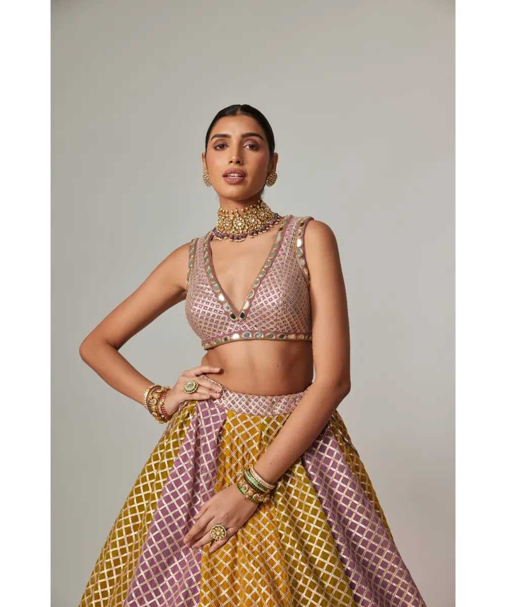 VVANI VATS - Mustard multicolor Crop Top with Dupatta