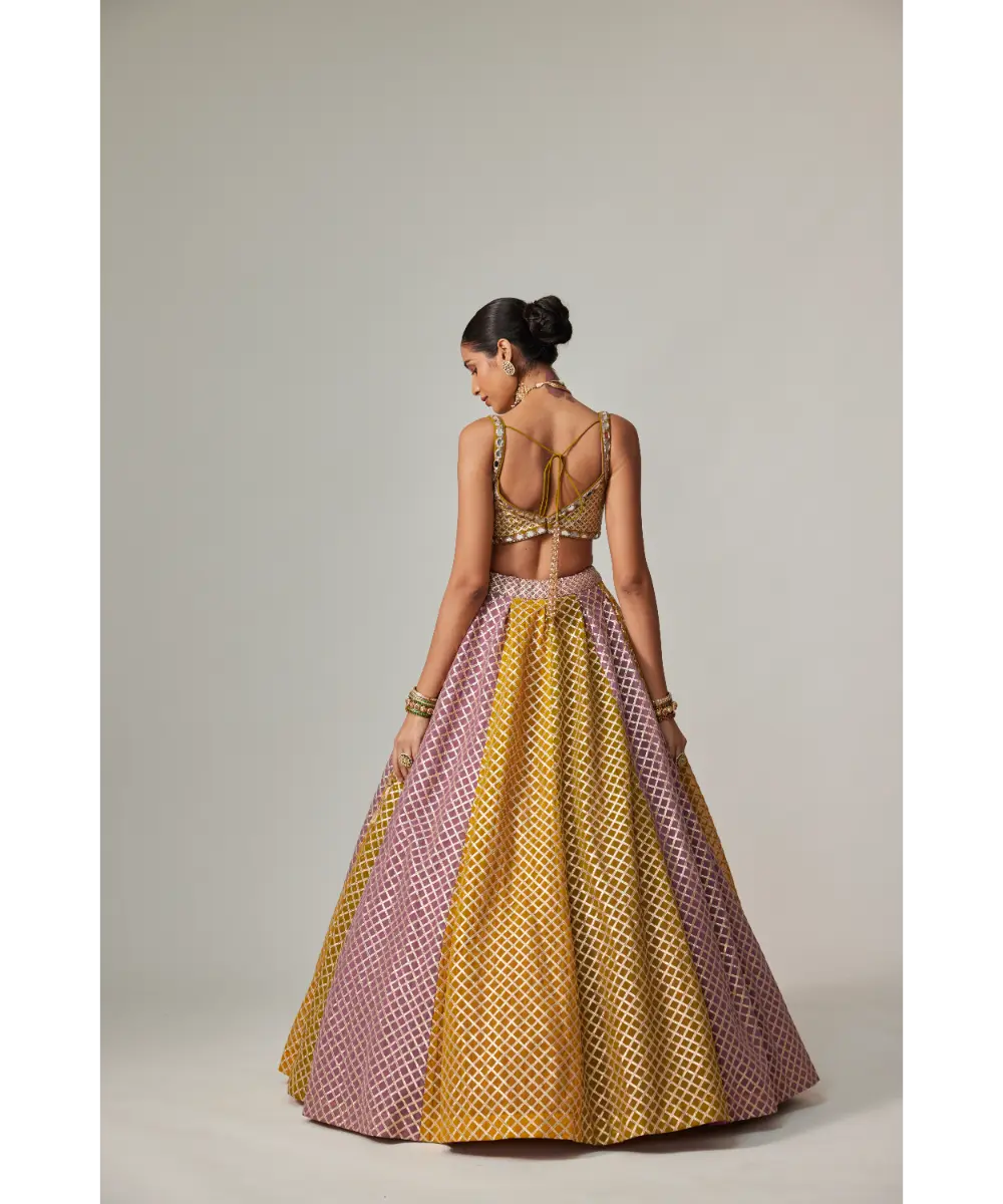 VVANI VATS - Mustard multicolor Big Check Lehenga Set