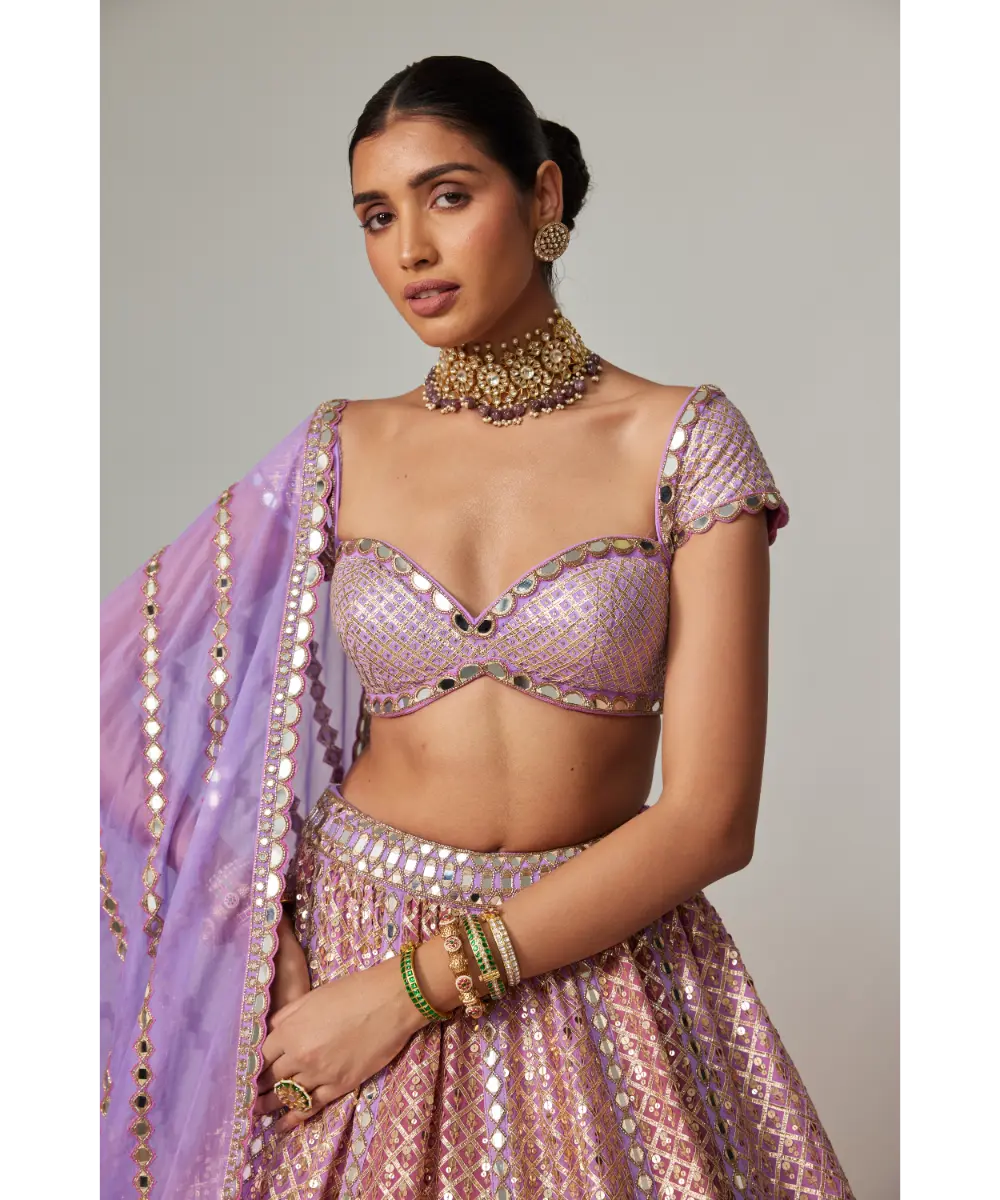 VVANI VATS - Lilac gota multicolor Heavy Metallic Lehenga with Cap Sleeve Blouse