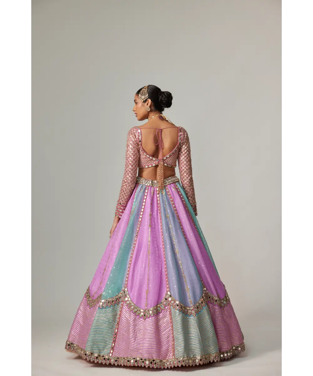 VVANI VATS - Mauve multicolor Sequin Scattered Lehenga with Sweetheart Full Sleeve Blouse