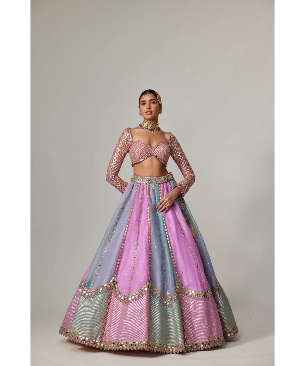 VVANI VATS - Mauve multicolor Sequin Scattered Lehenga with Sweetheart Full Sleeve Blouse
