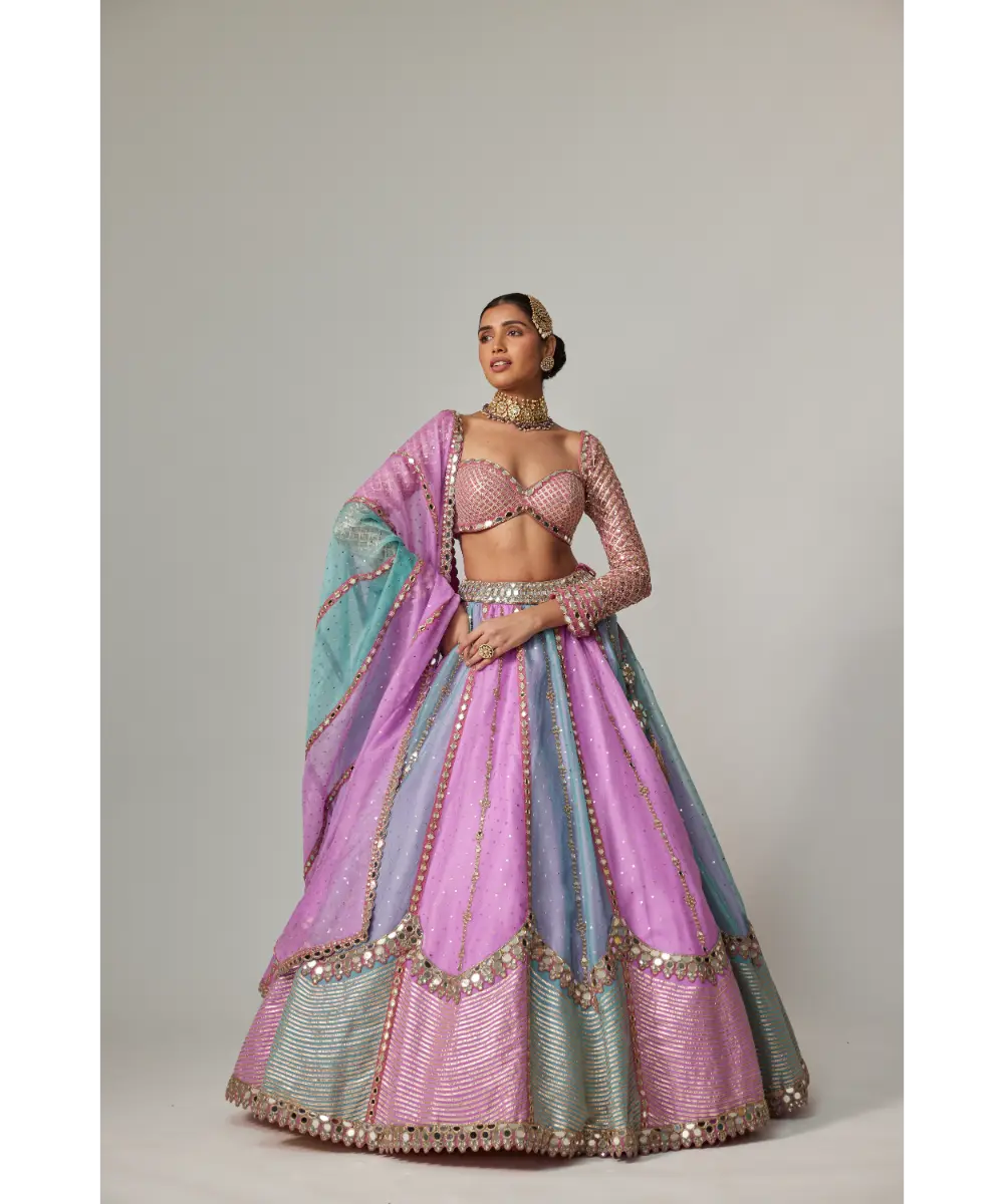 VVANI VATS - Mauve multicolor Sequin Scattered Lehenga with Sweetheart Full Sleeve Blouse
