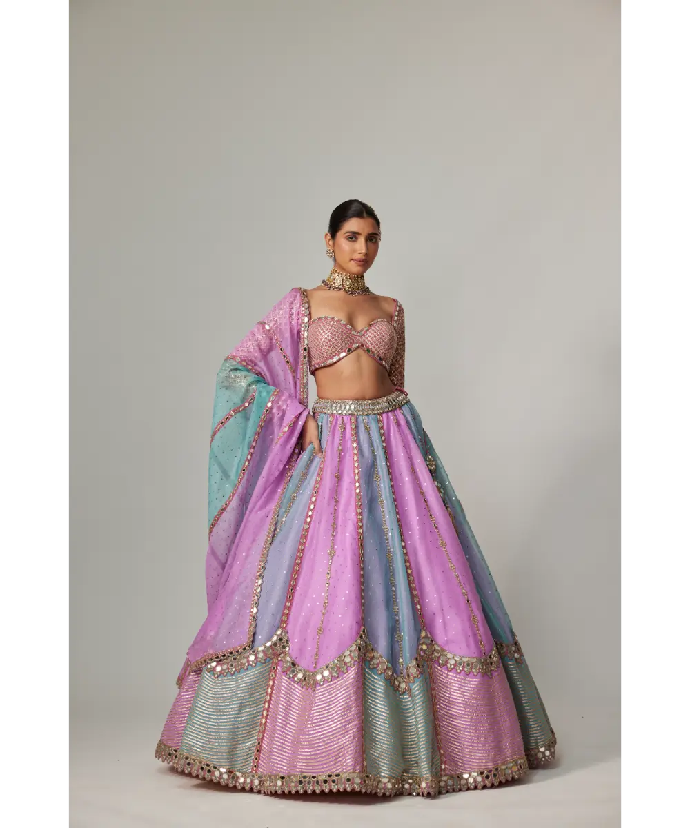 VVANI VATS - Mauve multicolor Sequin Scattered Lehenga with Sweetheart Full Sleeve Blouse