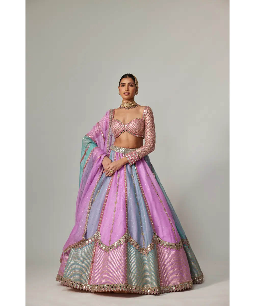 VVANI VATS - Mauve multicolor Sequin Scattered Lehenga with Sweetheart Full Sleeve Blouse