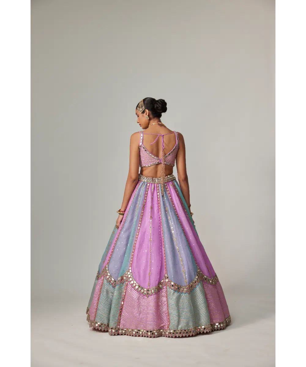 VVANI VATS - Mauve multicolor Sequin Scattered Lehenga with Sweetheart Neck Blouse