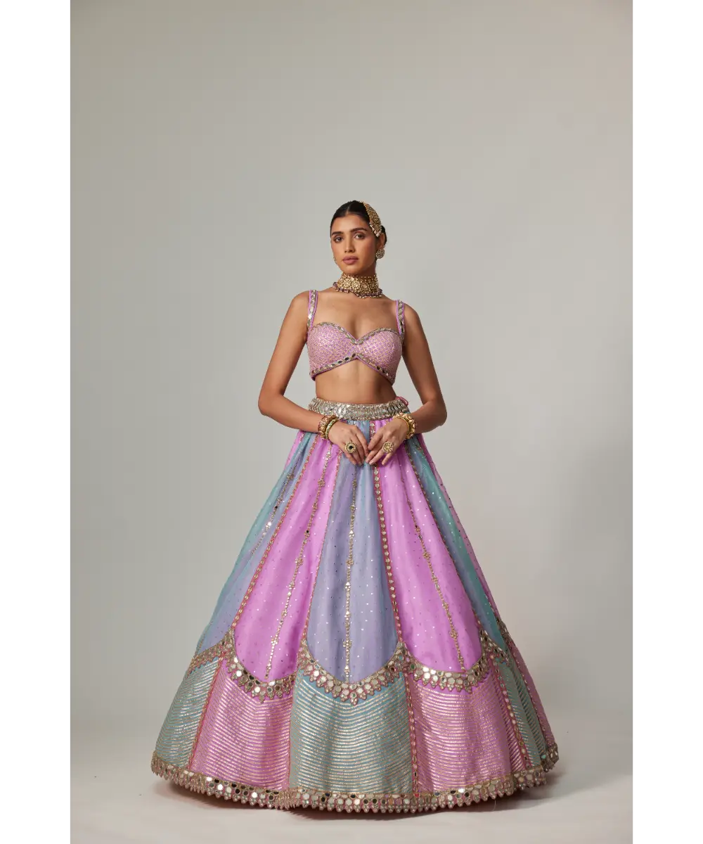 VVANI VATS - Mauve multicolor Sequin Scattered Lehenga with Sweetheart Neck Blouse