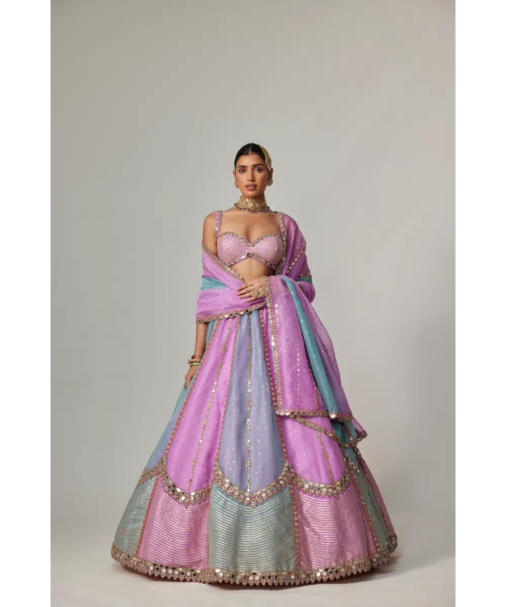 VVANI VATS - Mauve multicolor Sequin Scattered Lehenga with Sweetheart Neck Blouse