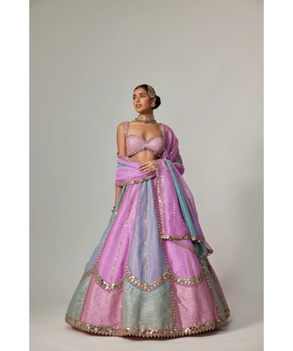 VVANI VATS - Mauve multicolor Sequin Scattered Lehenga with Sweetheart Neck Blouse