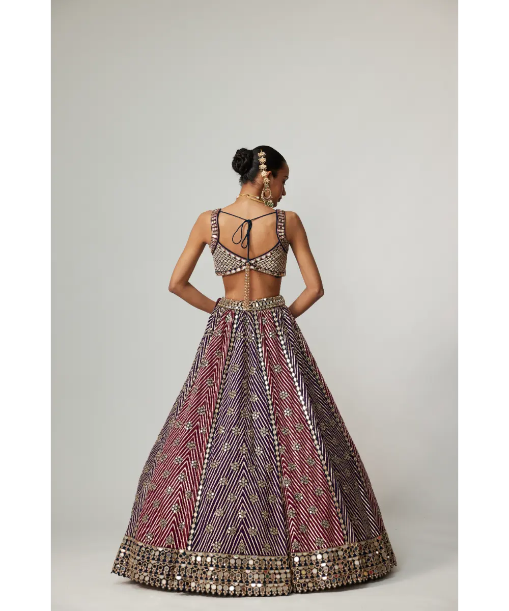 VVANI VATS - Teal Wine multicolor Lehenga Set with Dark Purple Dupatta