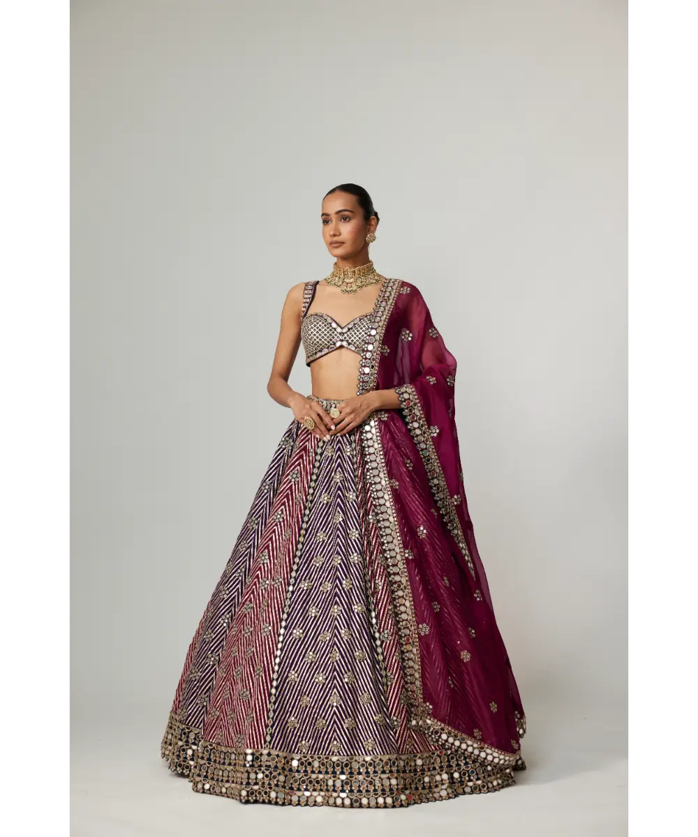 VVANI VATS - Teal Wine multicolor Lehenga Set with Dupatta
