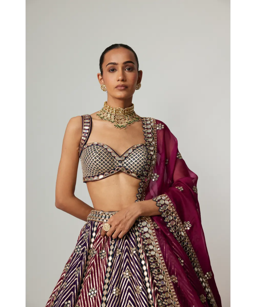 VVANI VATS - Teal Wine multicolor Lehenga Set with Dupatta