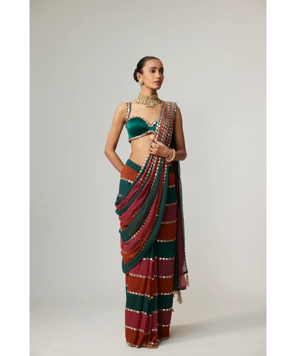 VVANI VATS - Cranberry multicolor Saree