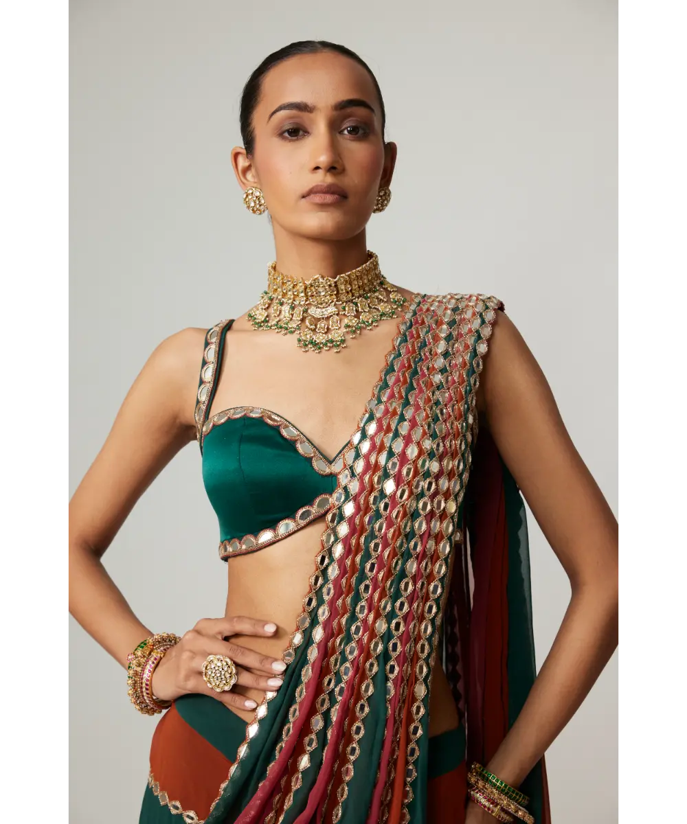 VVANI VATS - Cranberry multicolor Saree