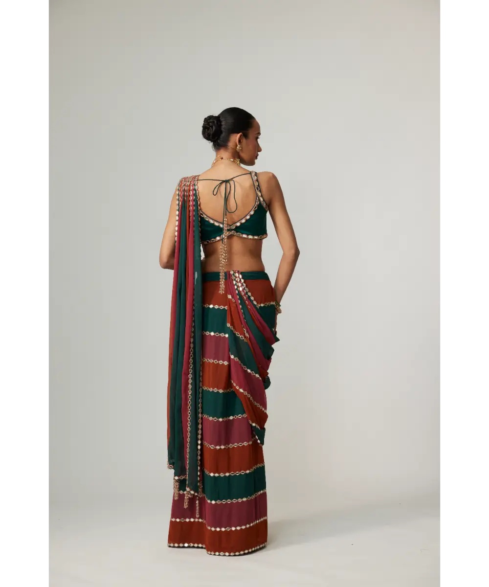 VVANI VATS - Cranberry multicolor Saree