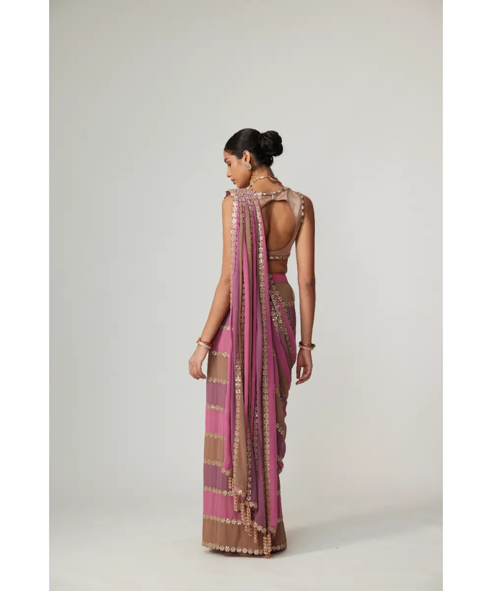 VVANI VATS - Mud mauve multicolor Saree