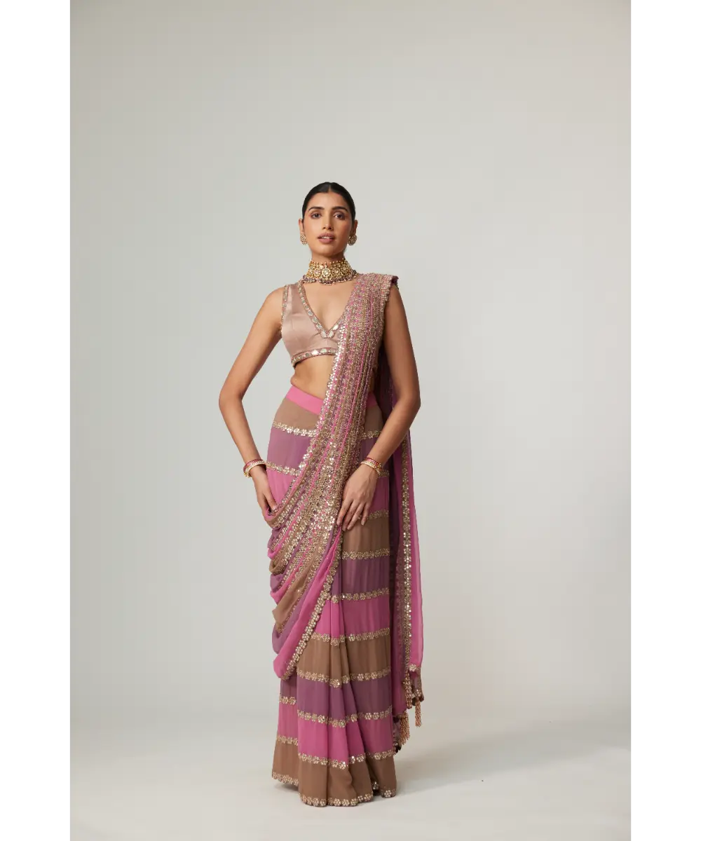 VVANI VATS - Mud mauve multicolor Saree