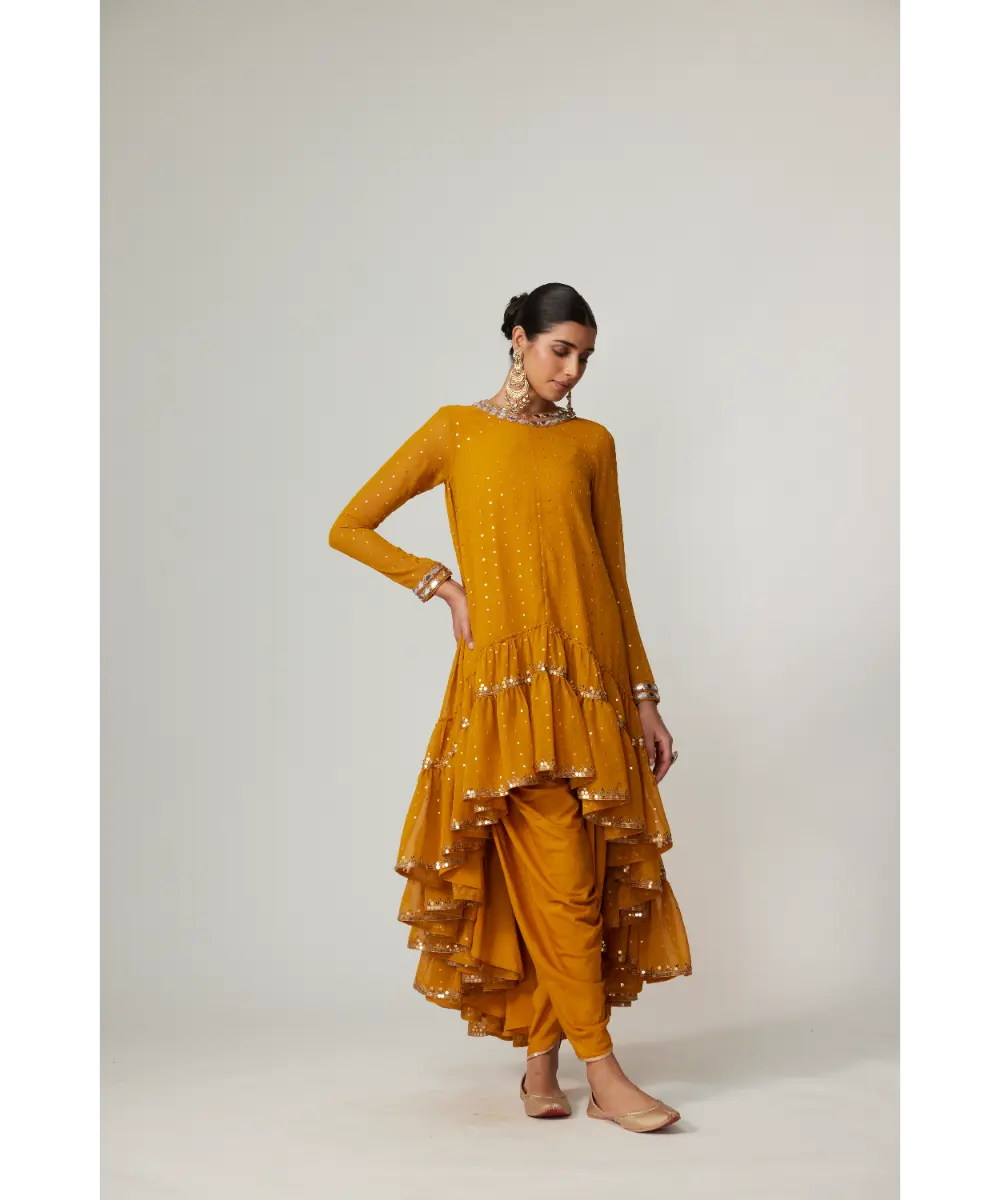 VVANI VATS - Mustard Dhoti Kurta with Dupatta Set