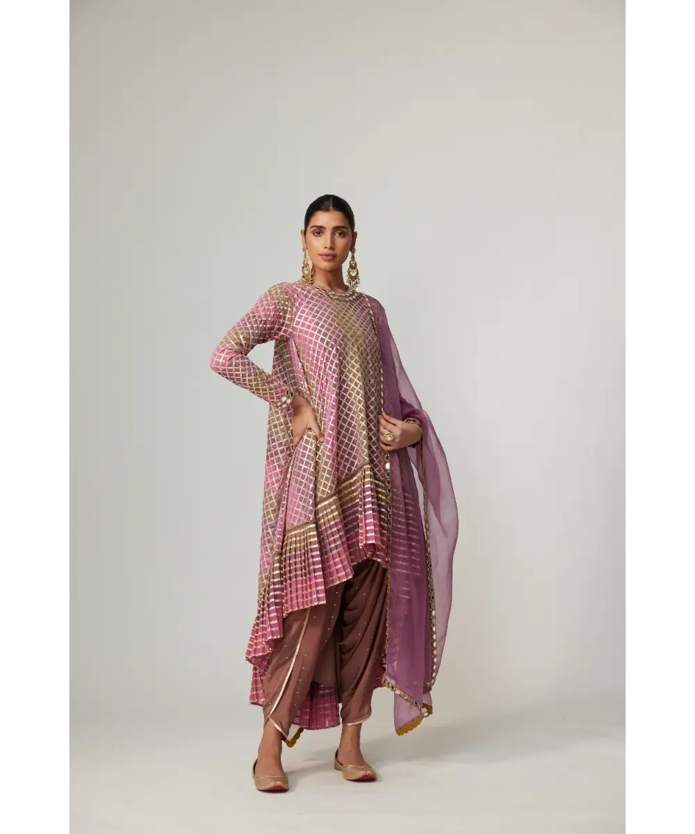 VVANI VATS - Mud mauve multicolor Dhoti Kurta with Dupatta Set