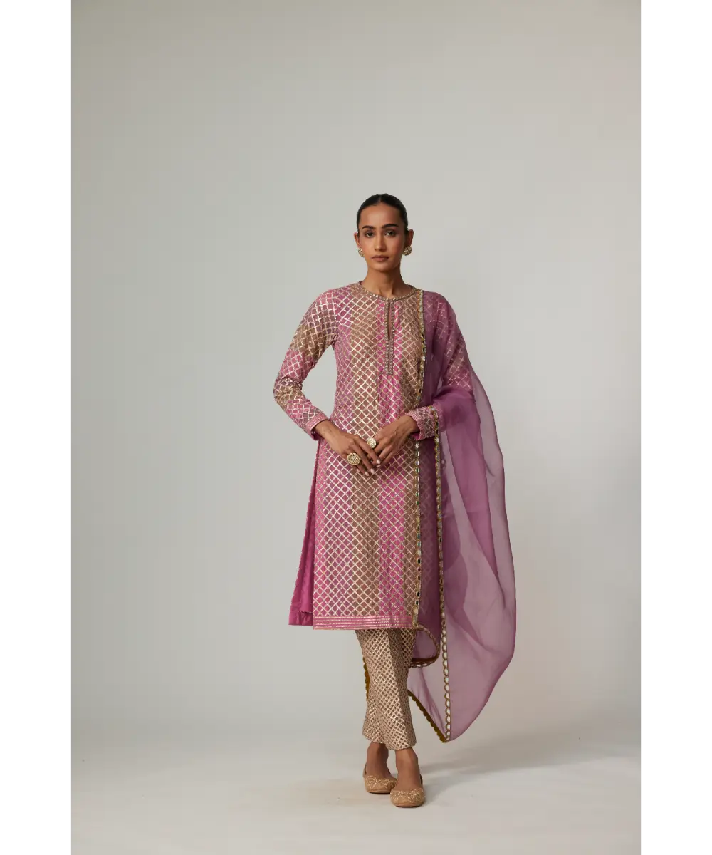 VVANI VATS - Mud mauve multicolor Kurta with Dupatta Set