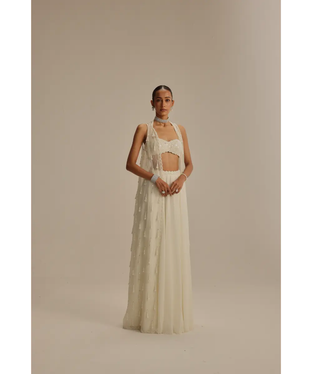 VVANI VATS- Off White Jacket Pearl and Mirror Jacket Set
