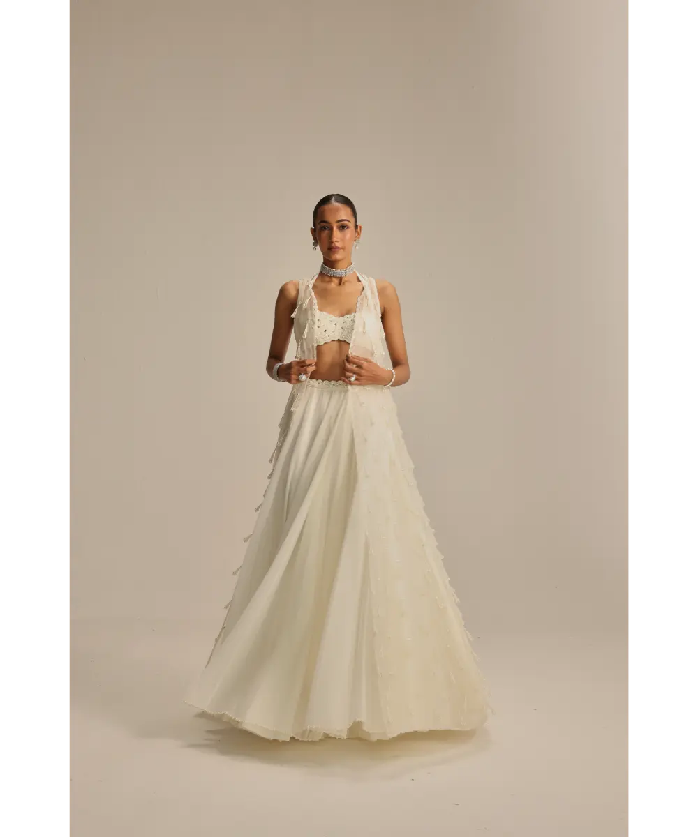 VVANI VATS- Off White Jacket Pearl and Mirror Jacket Set