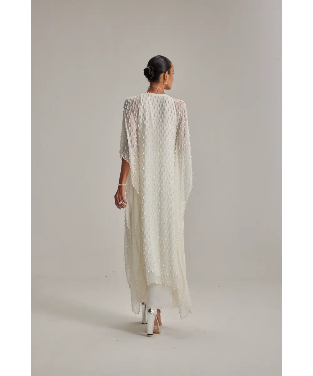 VVANI VATS- Off White Pearl Drop Kaftaan set