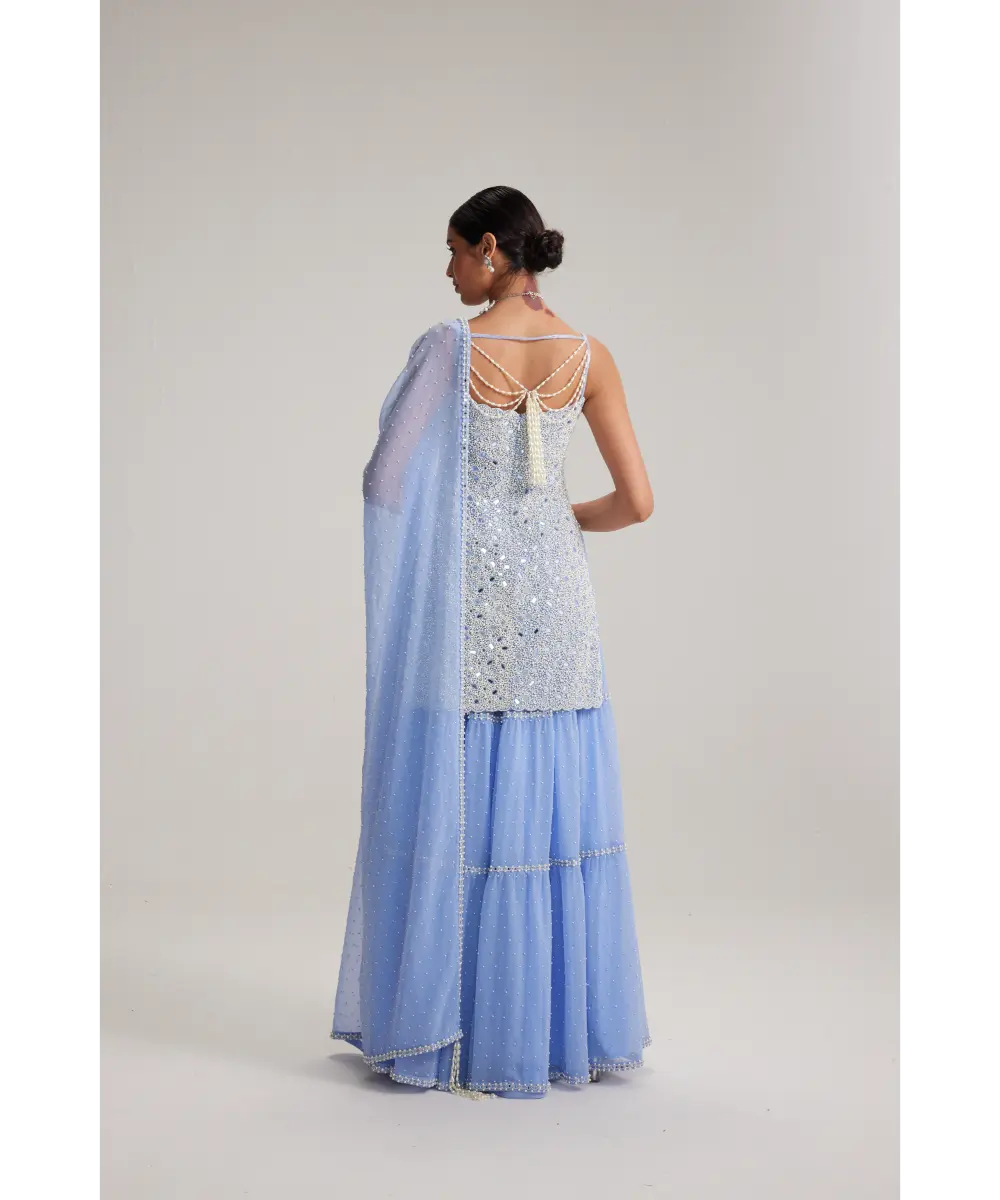 VVANI VATS- Dew Blue Kurta and Sharara Set
