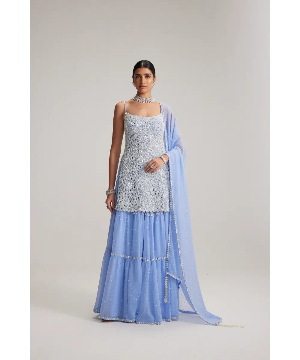 VVANI VATS- Dew Blue Kurta and Sharara Set