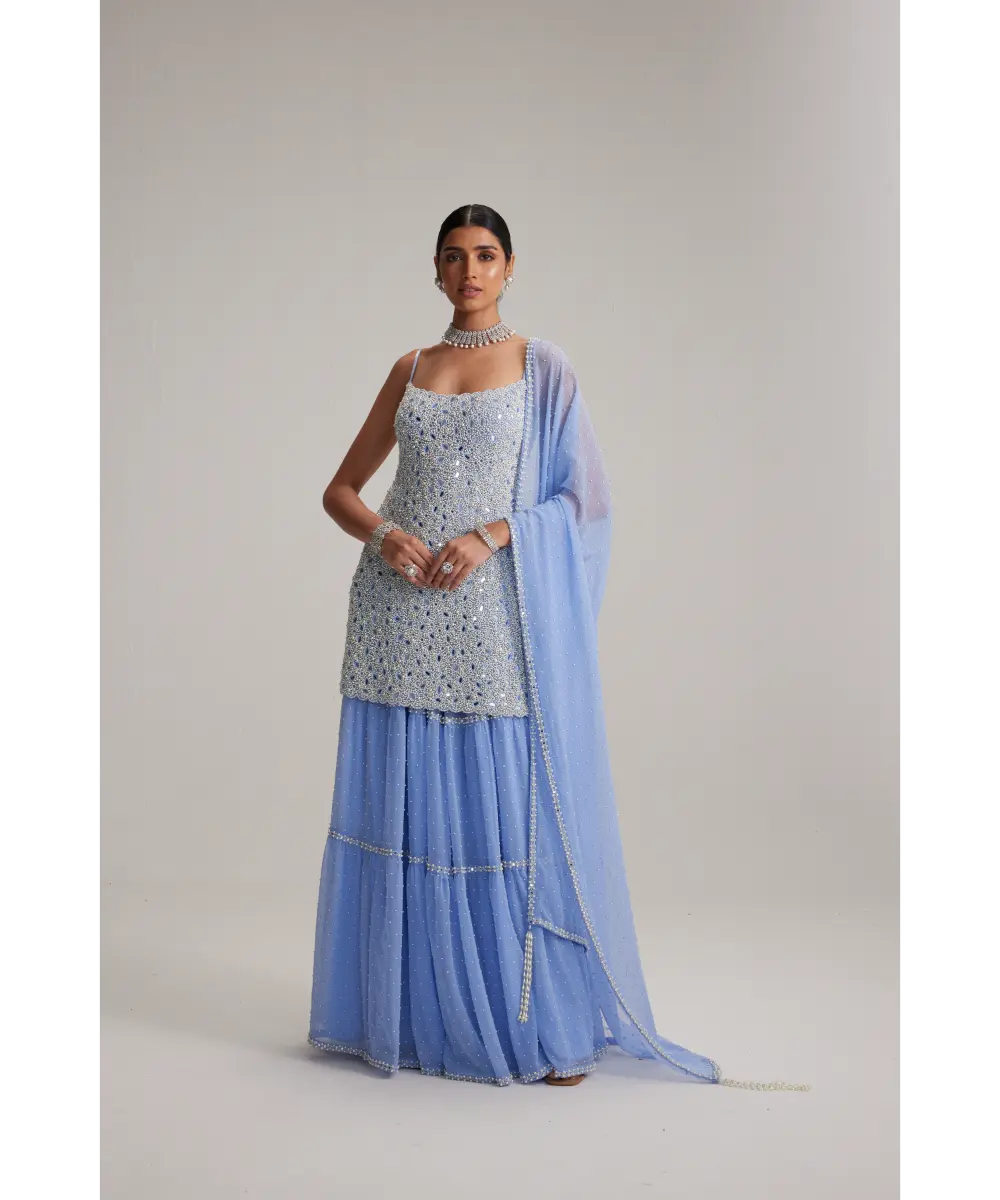 VVANI VATS- Dew Blue Kurta and Sharara Set