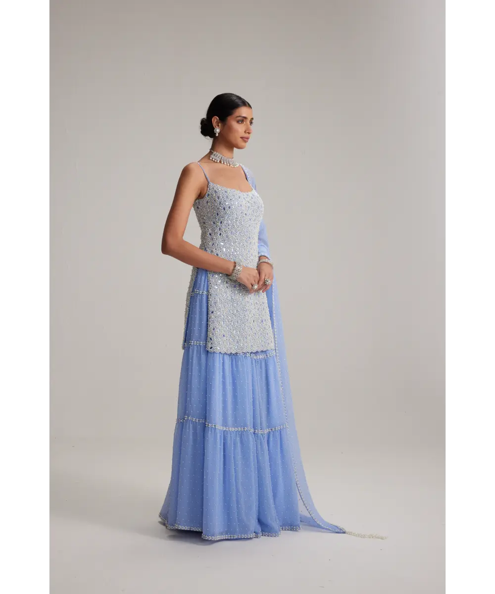 VVANI VATS- Dew Blue Kurta and Sharara Set
