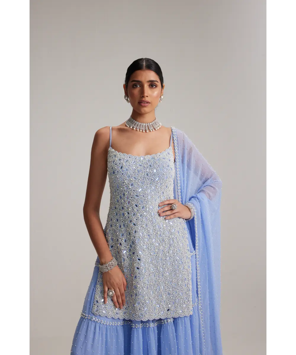 VVANI VATS- Dew Blue Kurta and Sharara Set
