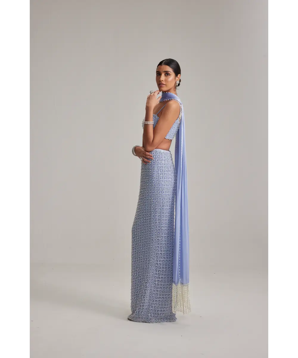 VVANI VATS- Dew Blue Pencil Skirt Set