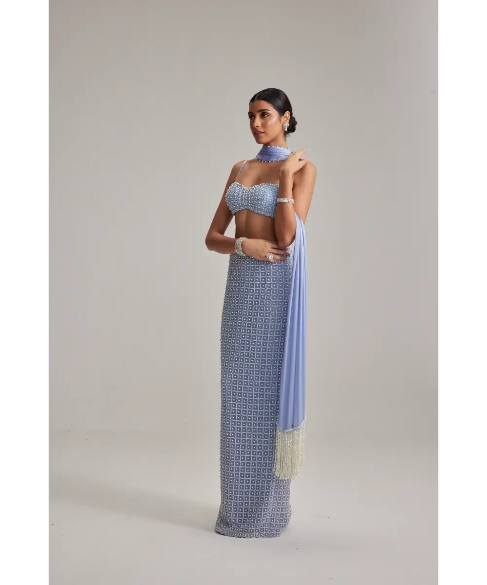 VVANI VATS- Dew Blue Pencil Skirt Set