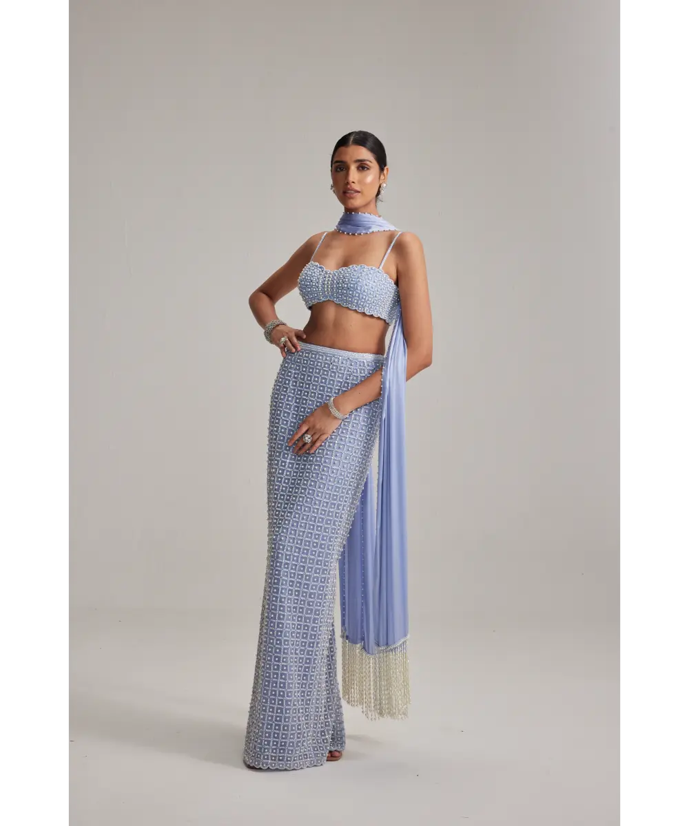 VVANI VATS- Dew Blue Pencil Skirt Set