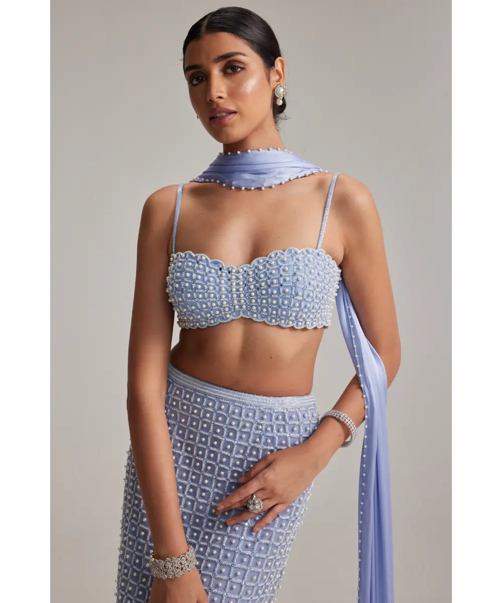 VVANI VATS- Dew Blue Pencil Skirt Set