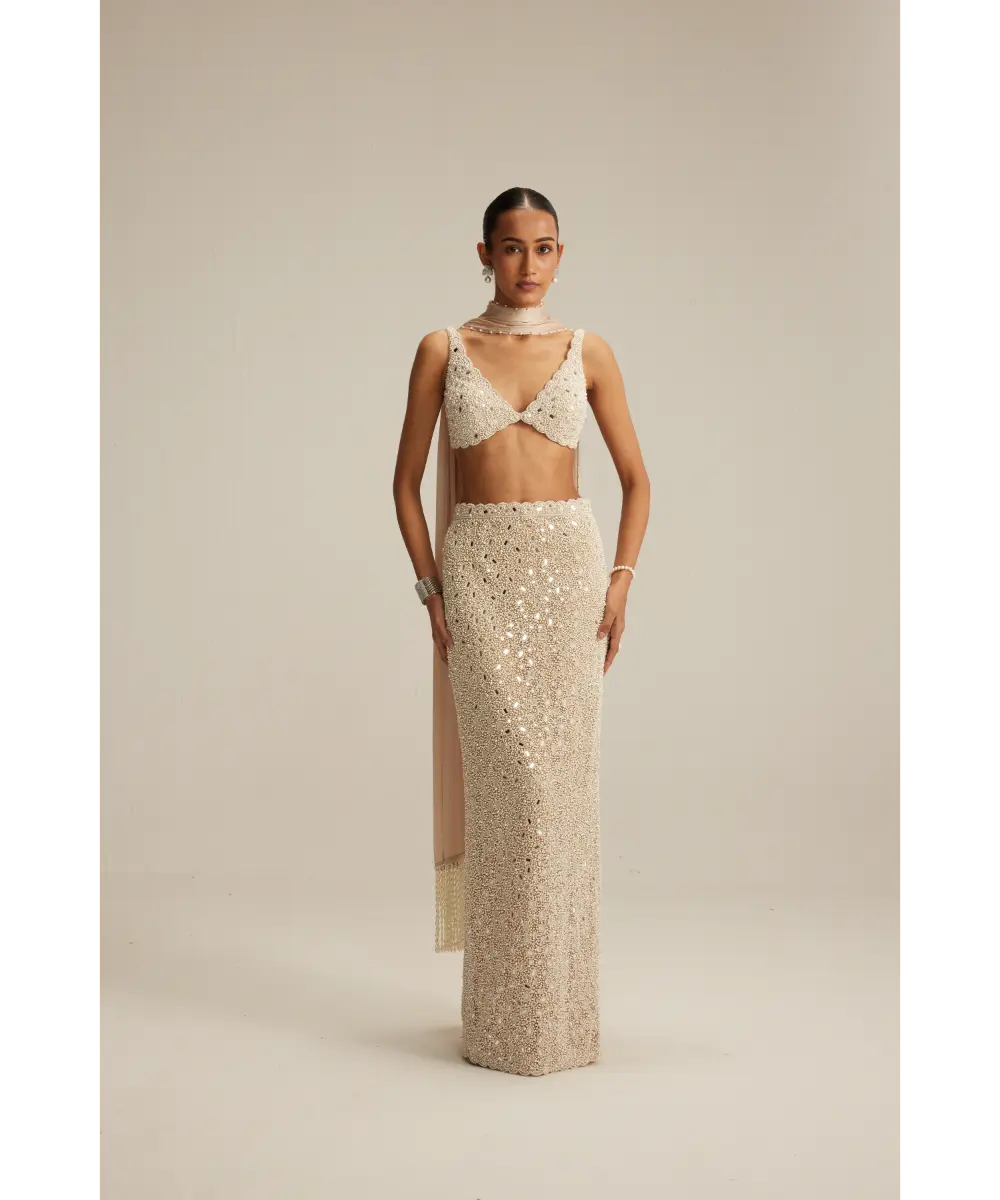 VVANI VATS- Light Beige Pencil Skirt Set