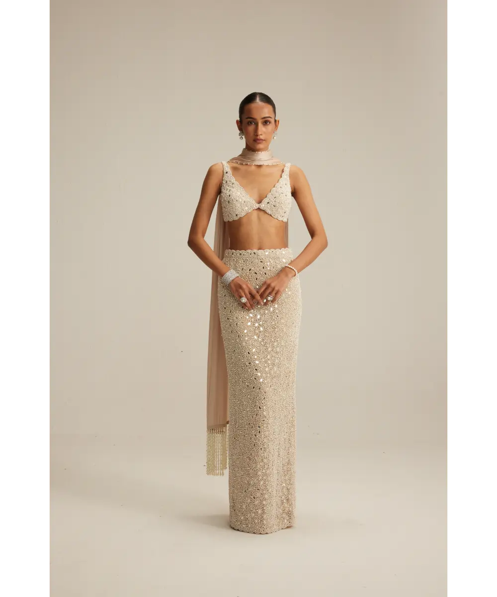 VVANI VATS- Light Beige Pencil Skirt Set