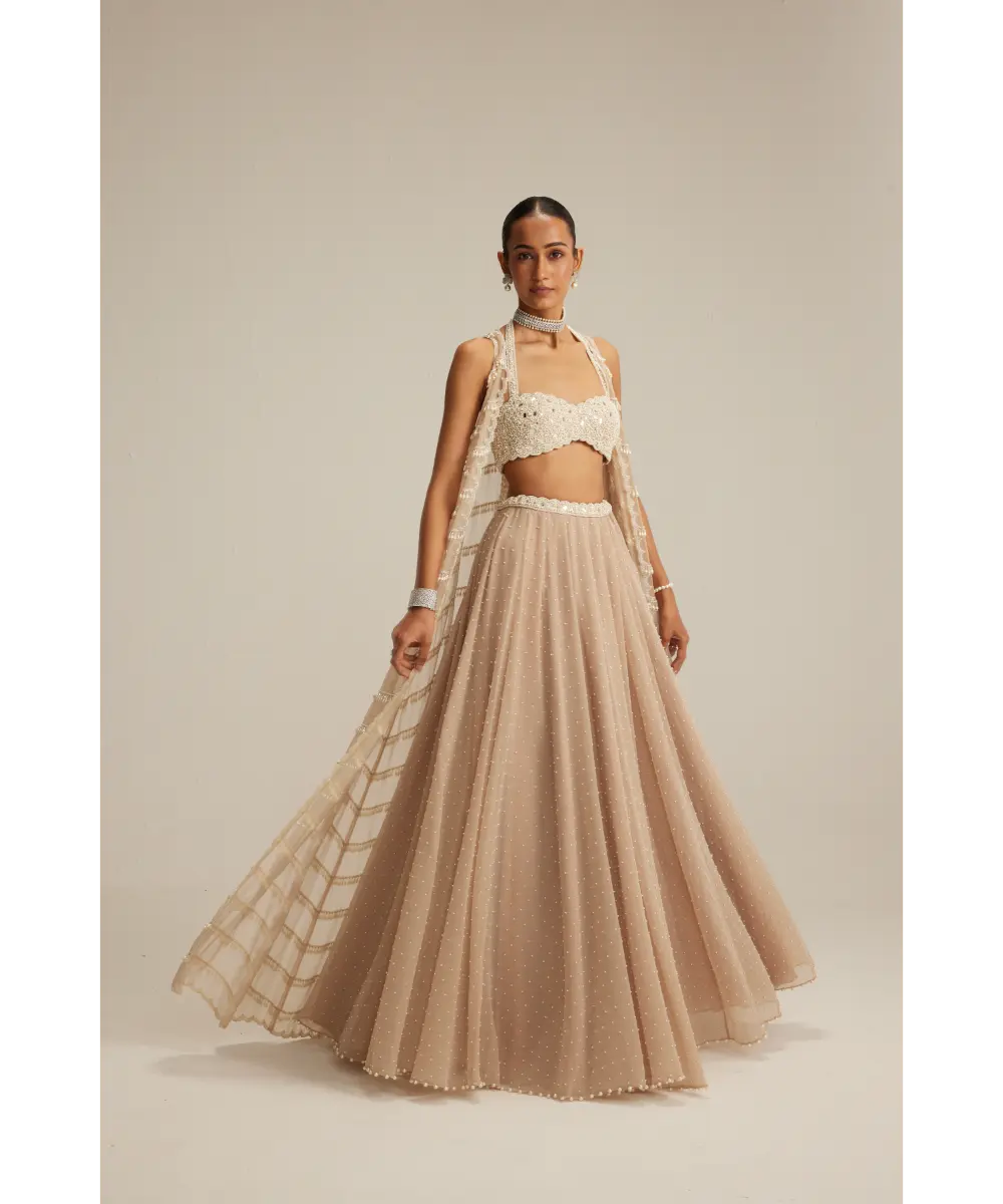 VVANI VATS- Light Beige Pearl Drop Jacket Set.