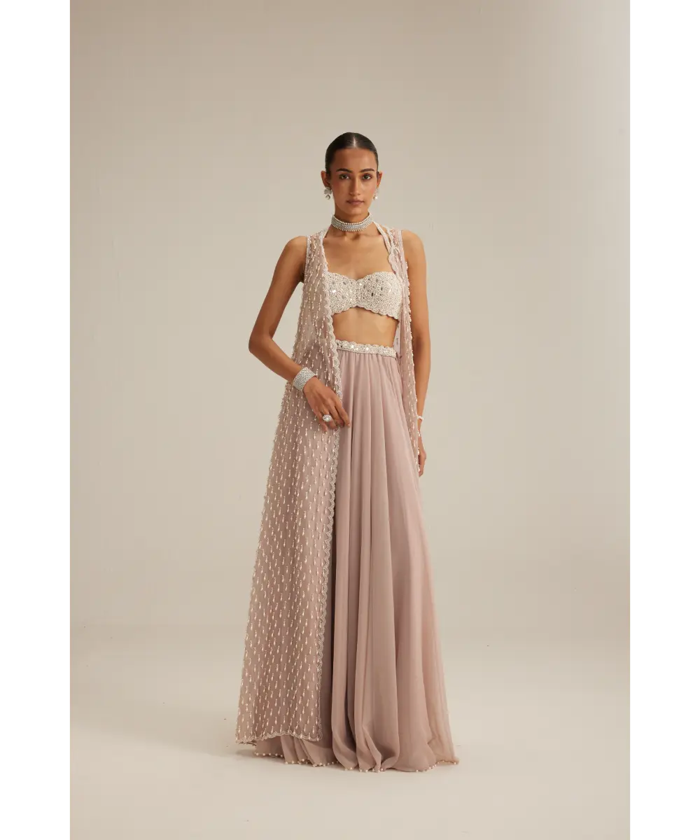 VVANI VATS- Ash Pink Pearl Drop Jacket Skirt Set