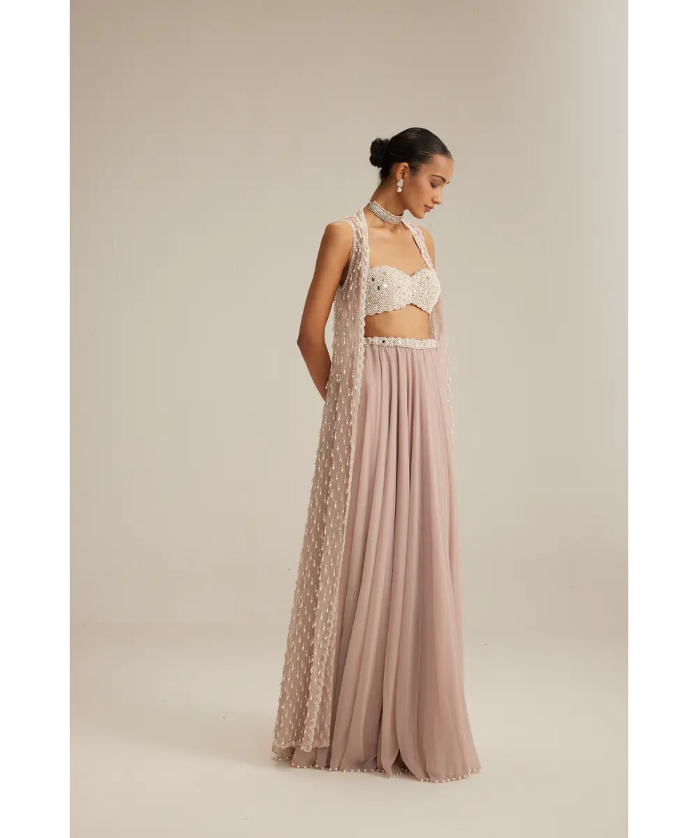 VVANI VATS- Ash Pink Pearl Drop Jacket Skirt Set