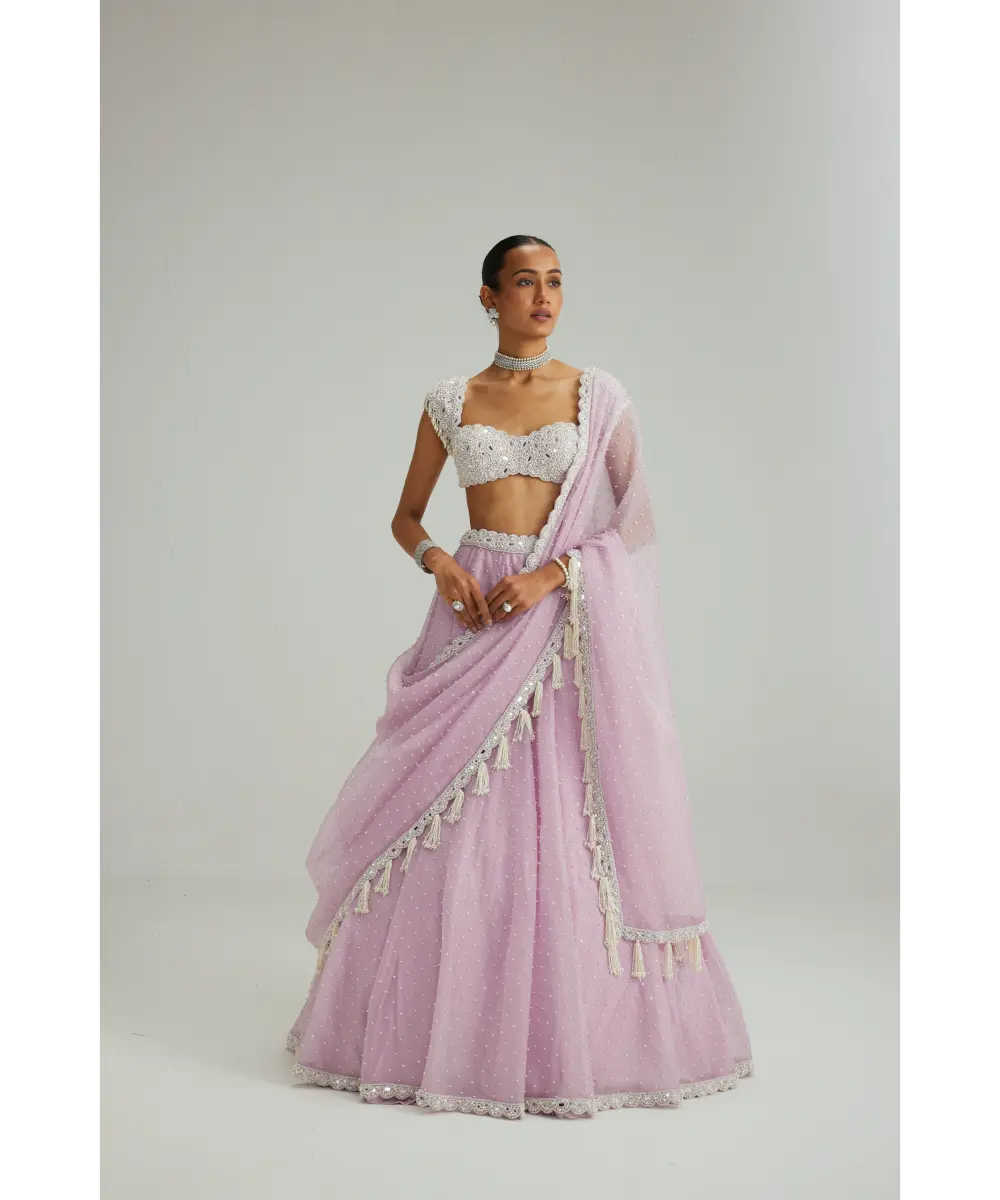 VVANI VATS- Lavender mirror and pearl lehenga set