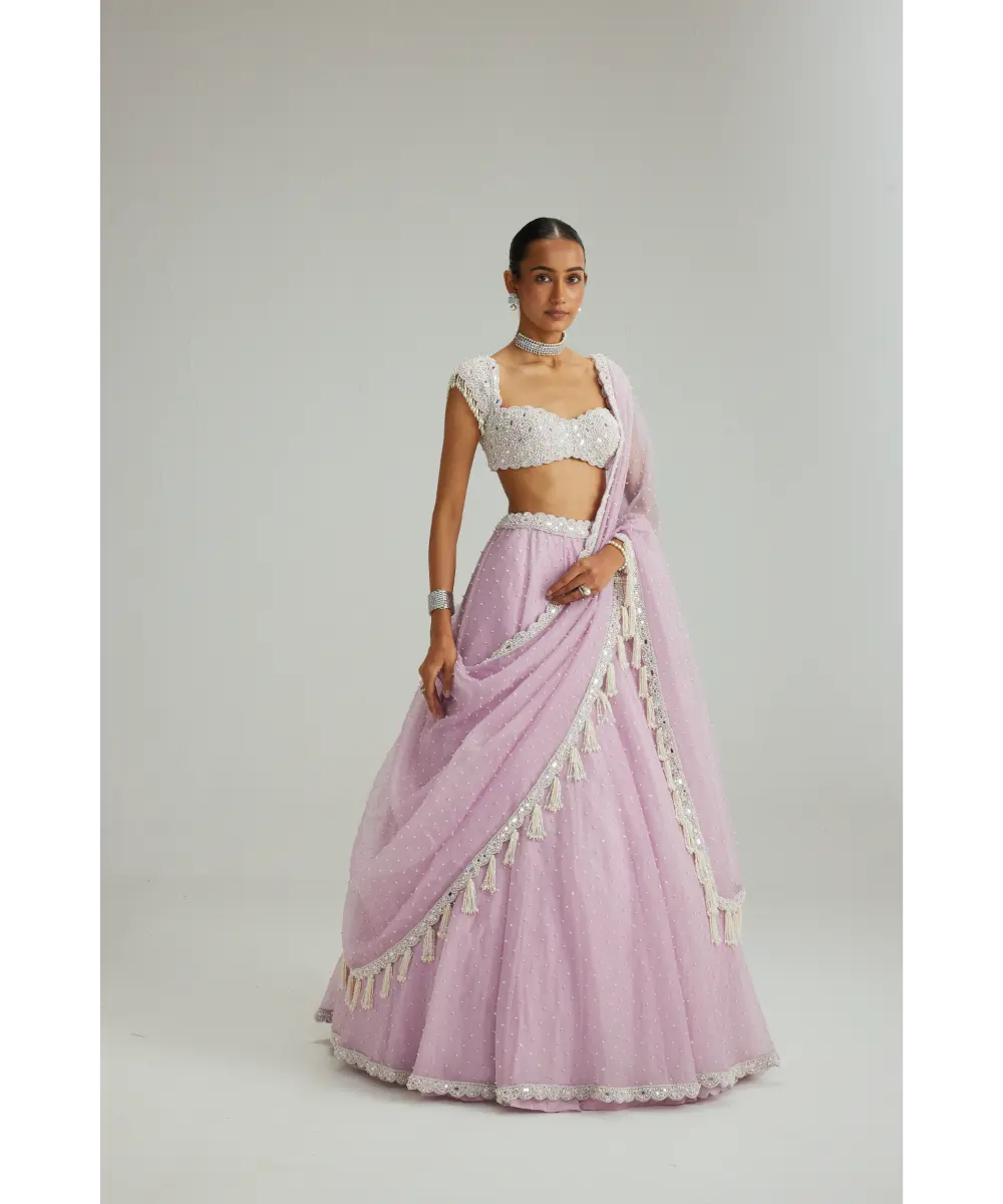 VVANI VATS- Lavender mirror and pearl lehenga set