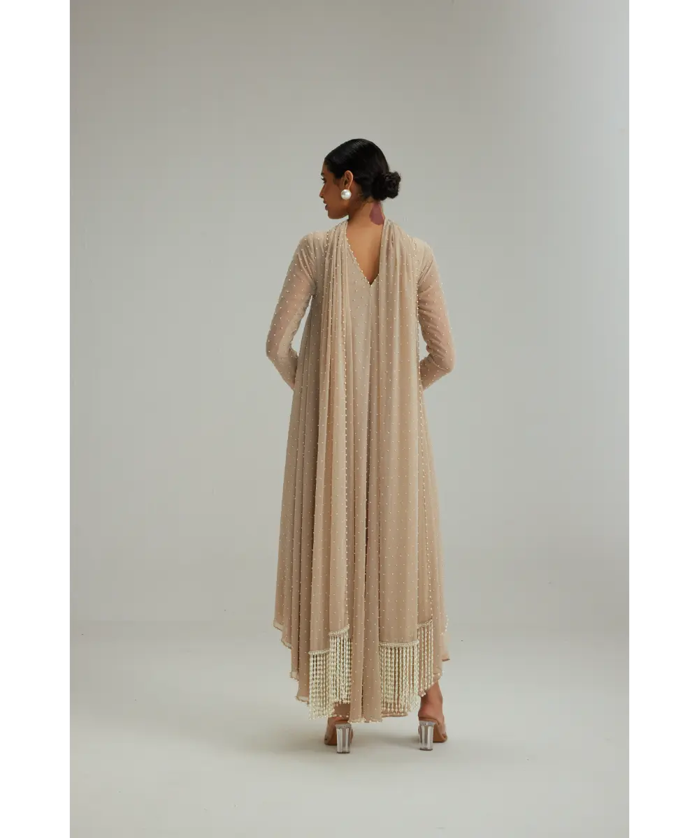 Light Beige pearl Kurta With Stole Set