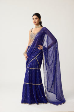 Persian Blue Multi-tier Mirror Saree Set