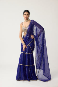 Persian Blue Multi-tier Mirror Saree Set