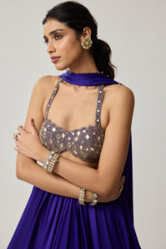 Persian Blue Mirror Satin skirt Set