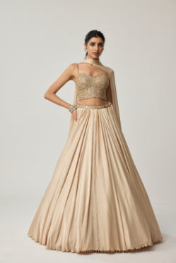 VVANI VATS - Light Beige Mirror Corset Satin skirt Set