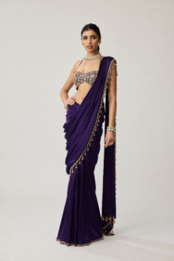VVANI VATS - Royalty Purple Mirror Draped Saree Set